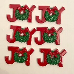 Lot of 6 resin JOY Christmas wreath flat-back button embellishments for crafts